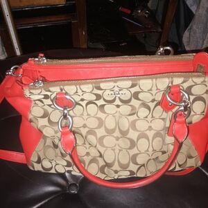 Coach Tan and Red Shoulder Bag